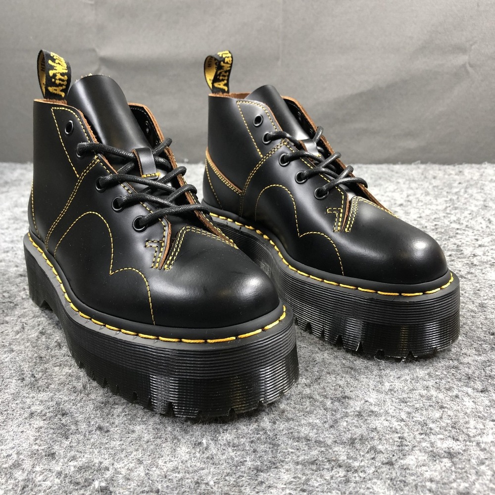 Dr Martens Church Quad Platform Boots Womens 7 Black Leather Lace Up Ankle